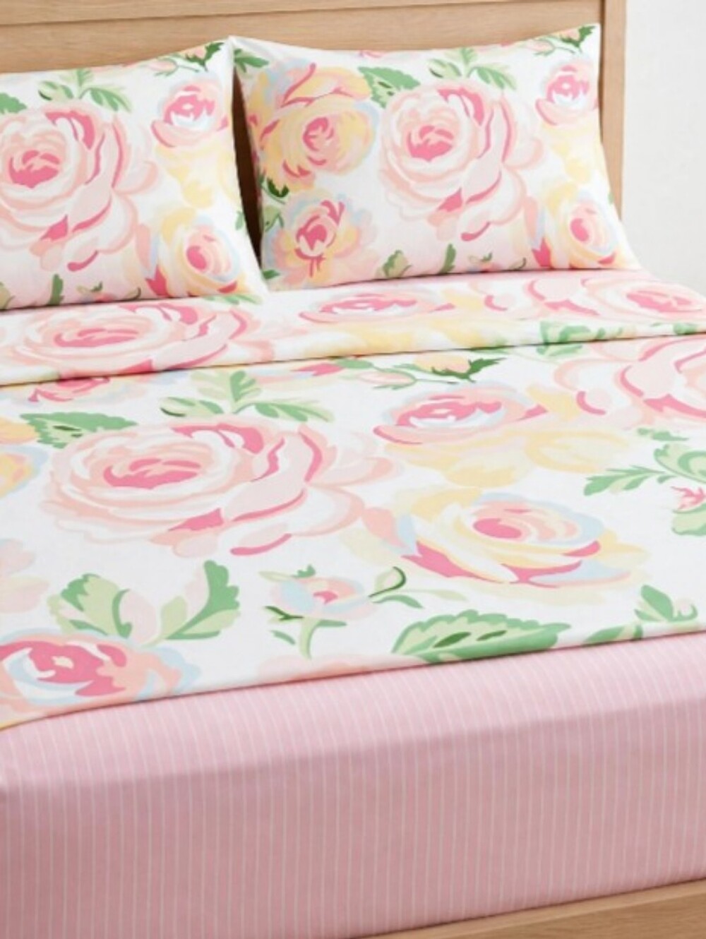 Vntg Pottery Barn Queen Sheet 3 Piece Flat & 2 Pillow Cases